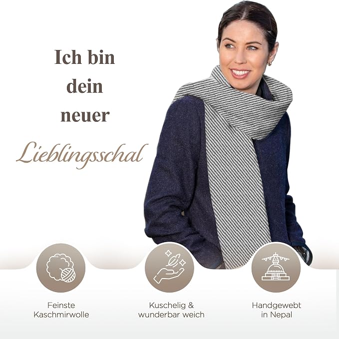 Sciarpa in cashmere grigia con motivo a righe