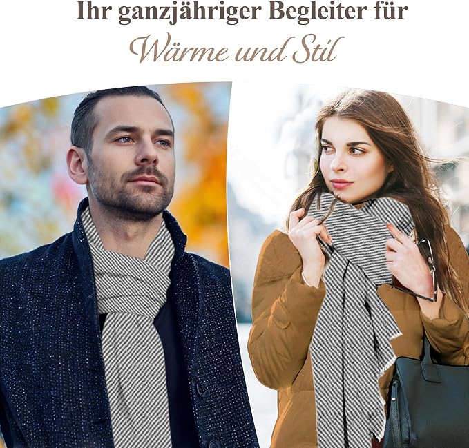 Sciarpa in cashmere grigia con motivo a righe