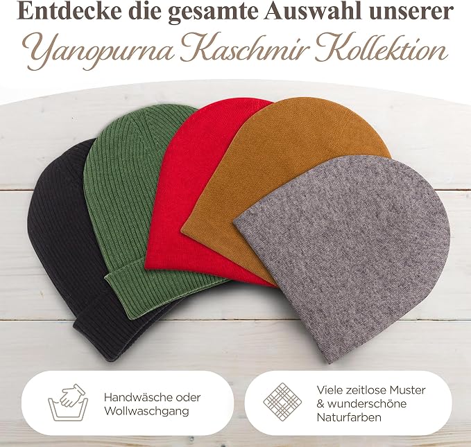 Cappello berretto in cashmere a coste con risvolto marrone 