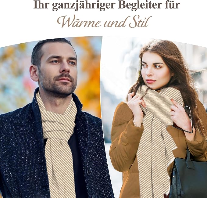 Sciarpa in cashmere marrone con motivo a righe