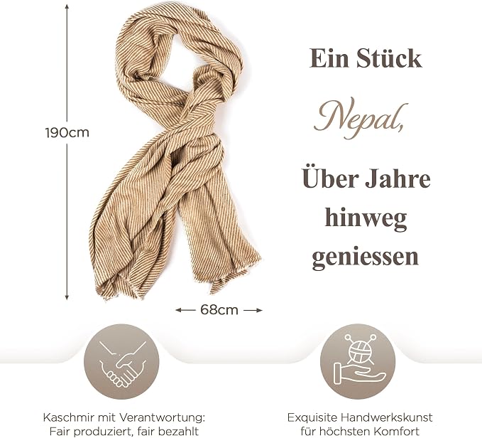 Sciarpa in cashmere marrone chiaro con fantasia a righe