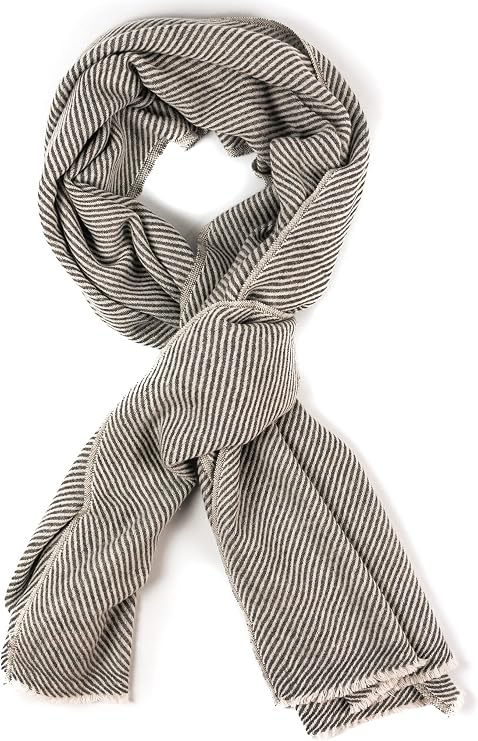 Sciarpa in cashmere grigia con motivo a righe