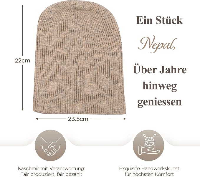 Berretto in cashmere a coste con risvolto - bianco grigio 