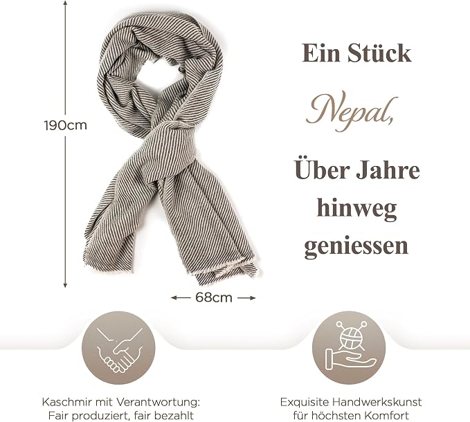 Sciarpa in cashmere grigia con motivo a righe