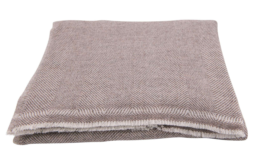 Coperta in cashmere grigio-marrone con pregiato motivo a spina di pesce