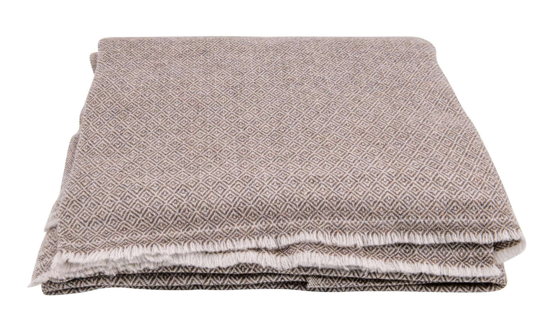Coperta in cashmere grigio-marrone con fantasia a quadri