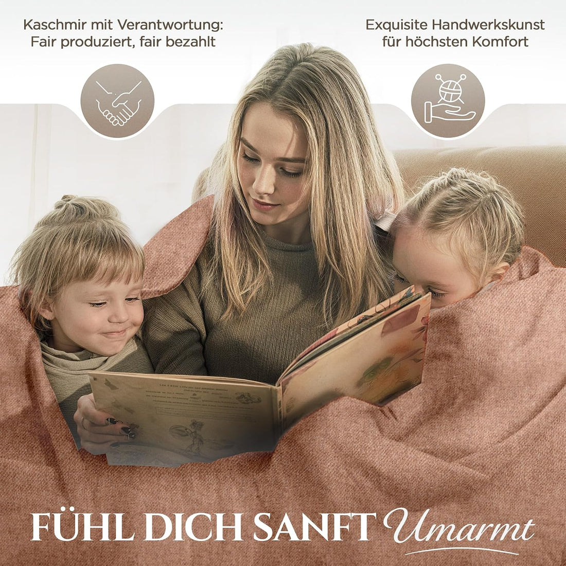 Coperta in cashmere marrone tinta unita