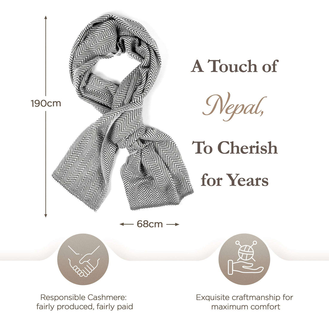 Sciarpa in cashmere grigio chiaro con motivo spinato medio