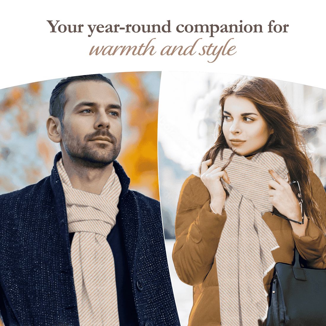 Sciarpa in cashmere marrone chiaro con fantasia a righe