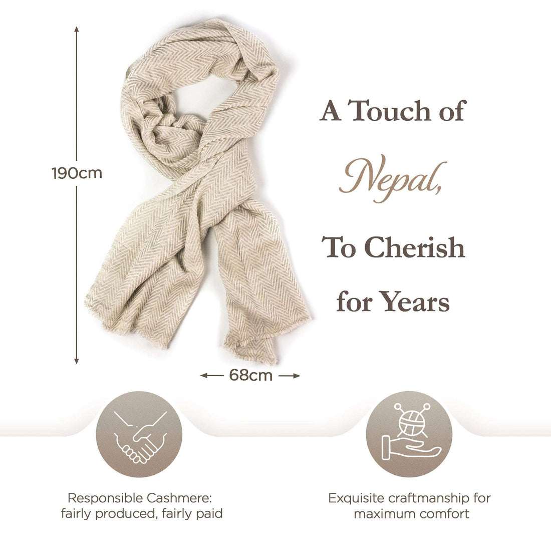 Sciarpa in cashmere bianco con motivo a spina di pesce di media dimensione