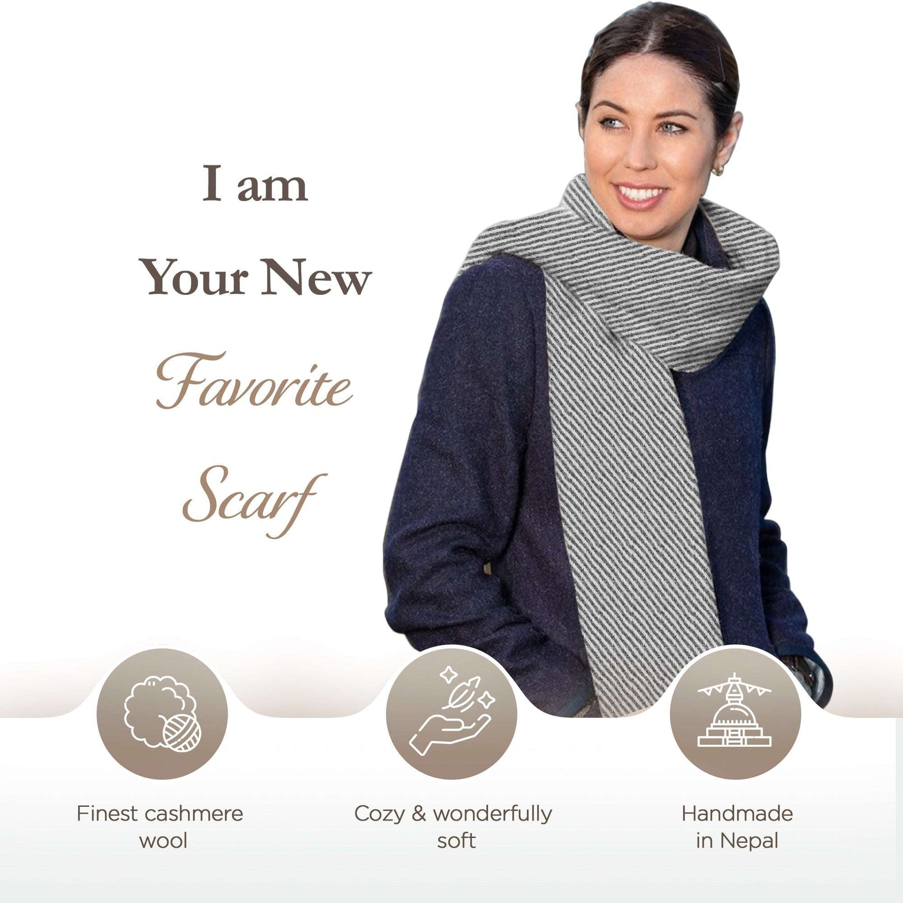 Sciarpa in cashmere grigia con motivo a righe