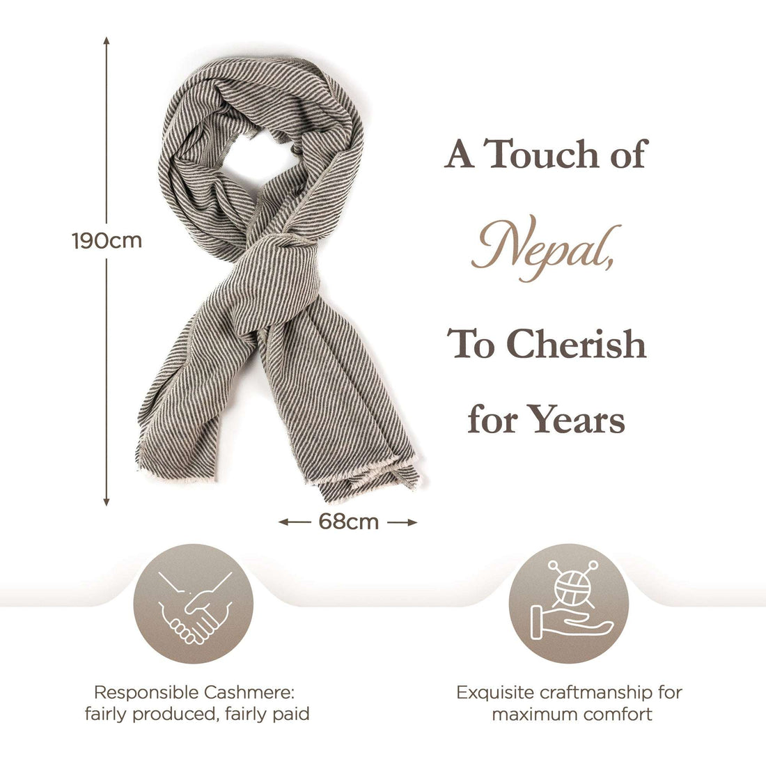 Sciarpa in cashmere grigia con motivo a righe