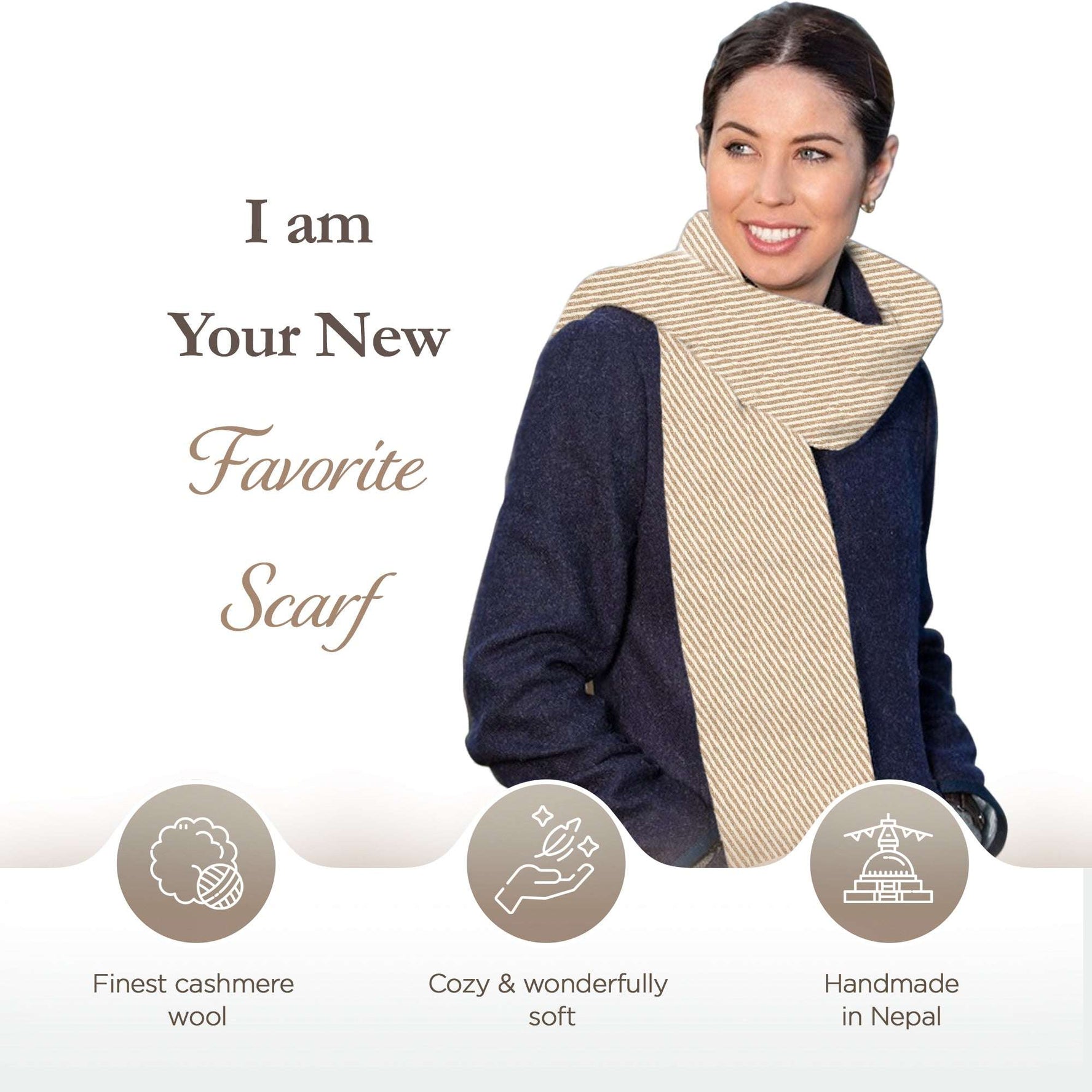 Sciarpa in cashmere marrone con motivo a righe