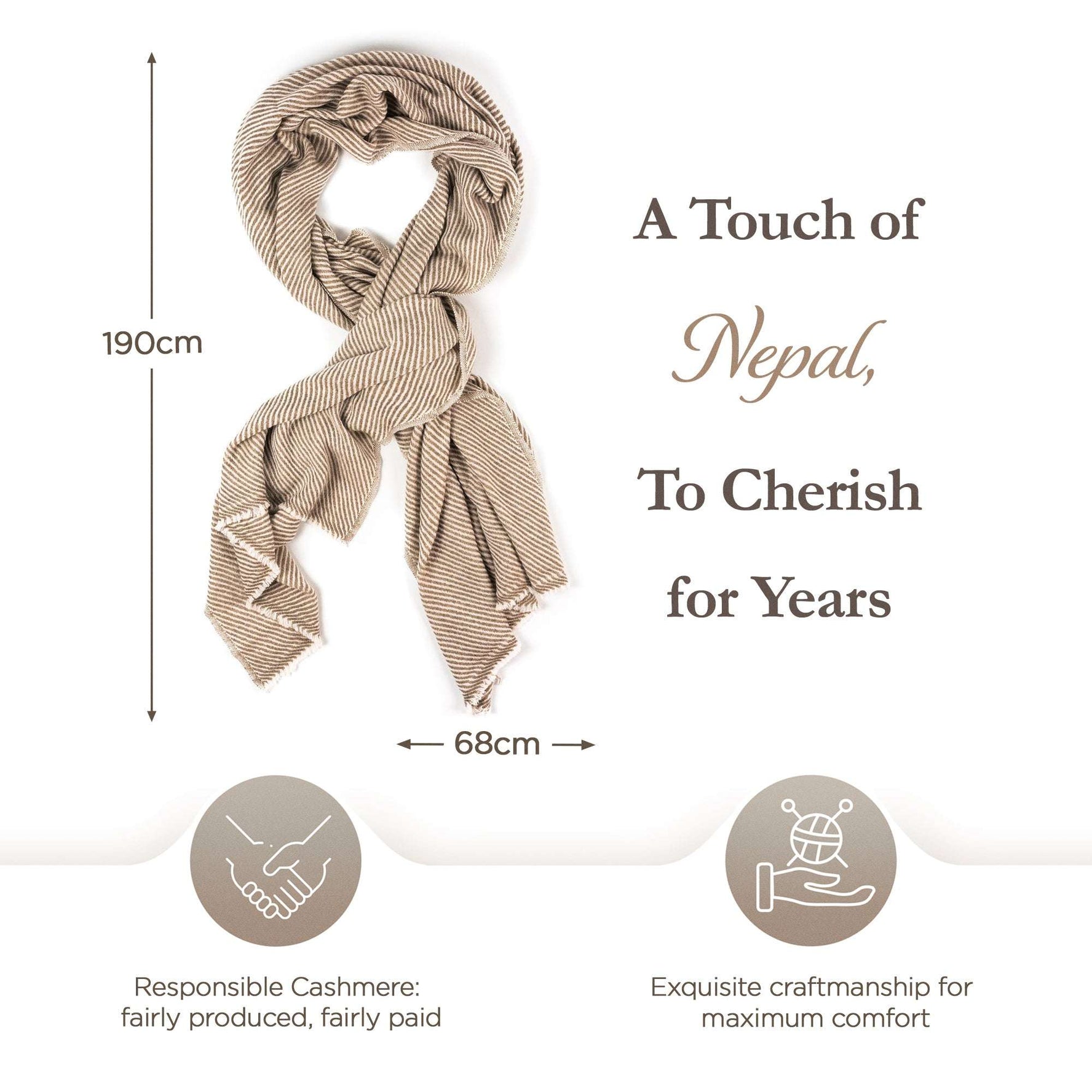 Sciarpa in cashmere marrone con motivo a righe
