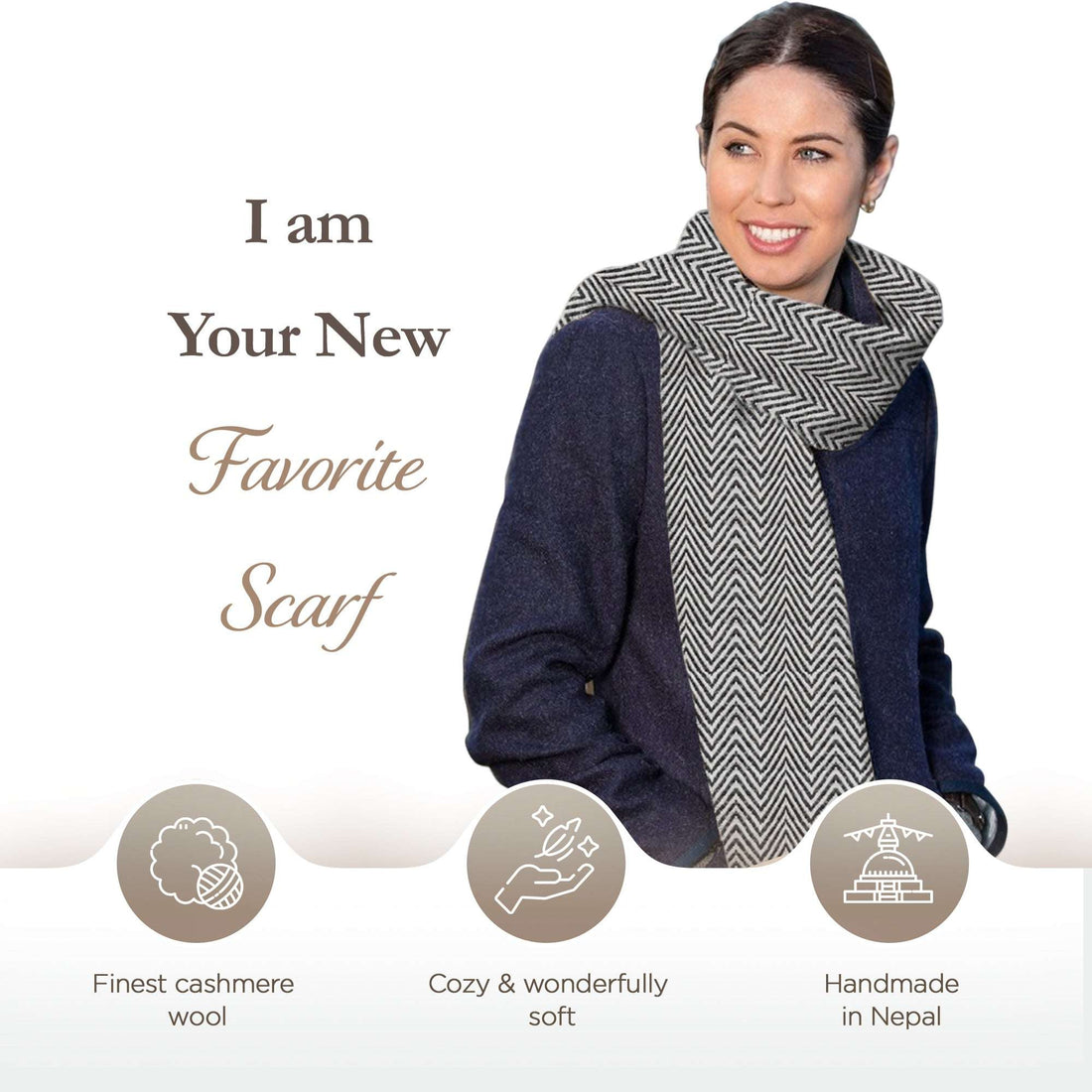 Sciarpa in cashmere grigio con motivo spinato medio