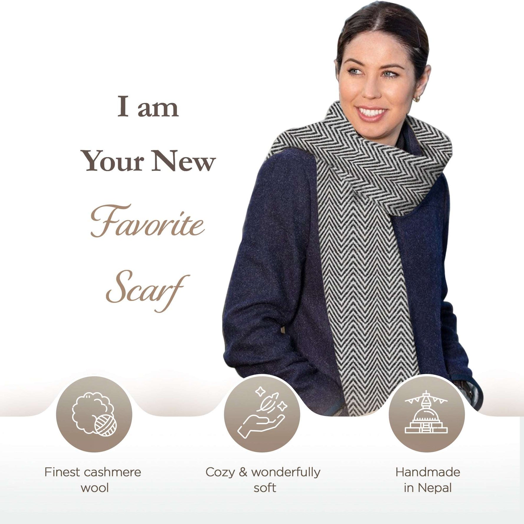 Sciarpa in cashmere grigio con motivo spinato medio