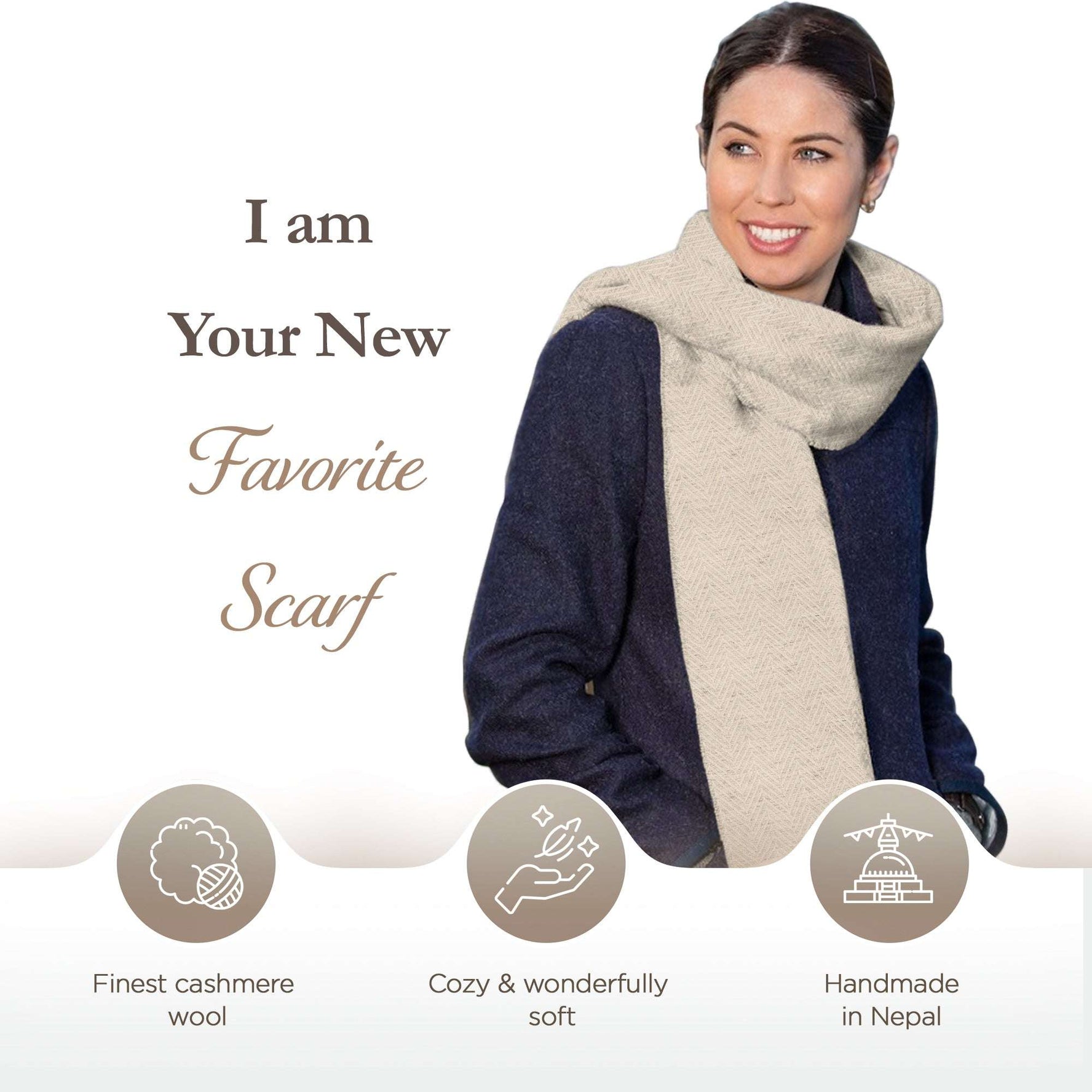Sciarpa in cashmere bianco-grigio con motivo spinato di media grandezza