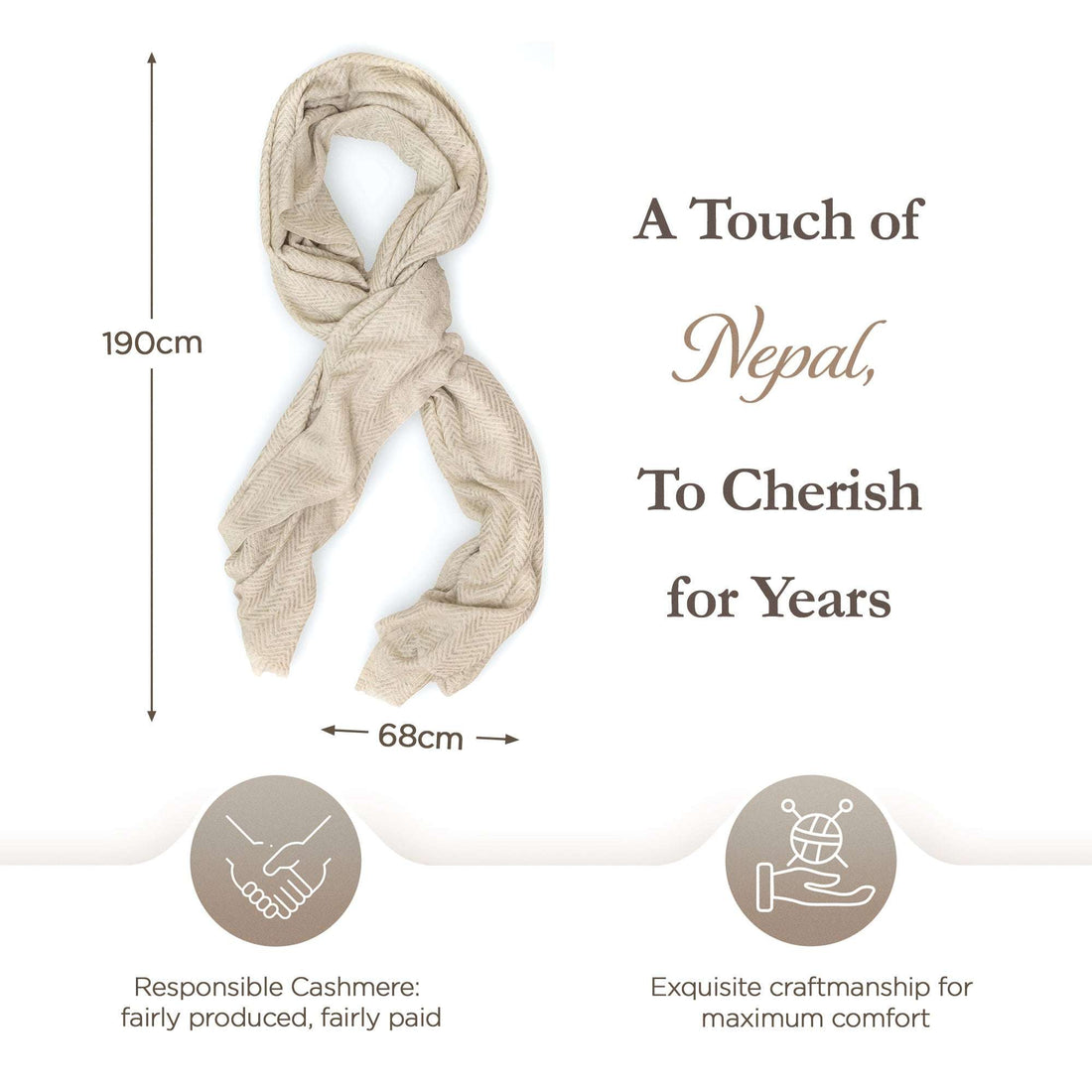 Sciarpa in cashmere bianco-grigio con motivo spinato di media grandezza