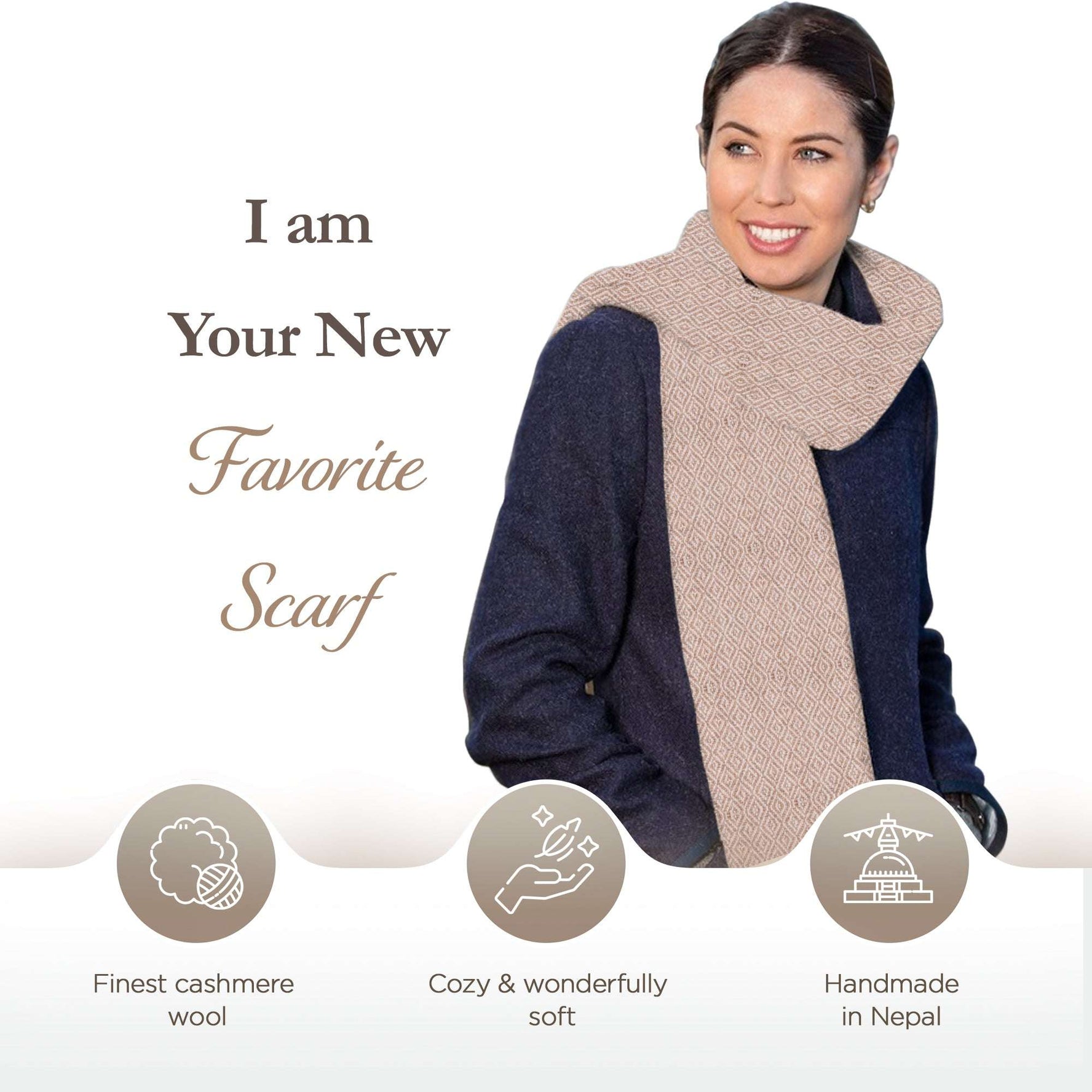 Sciarpa in cashmere marrone con fantasia a quadri
