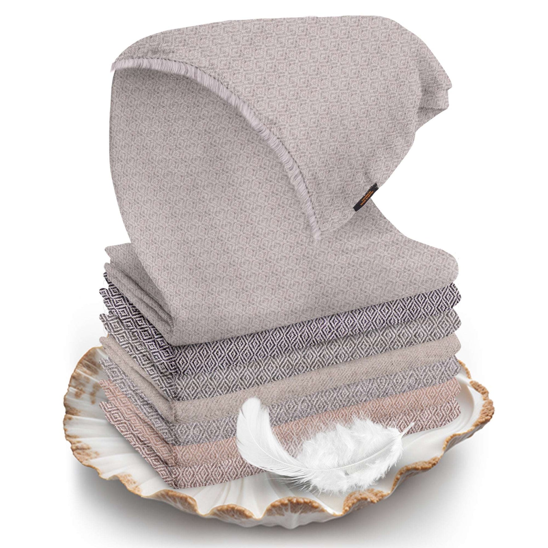 Sciarpa in cashmere grigio chiaro con fantasia a quadri