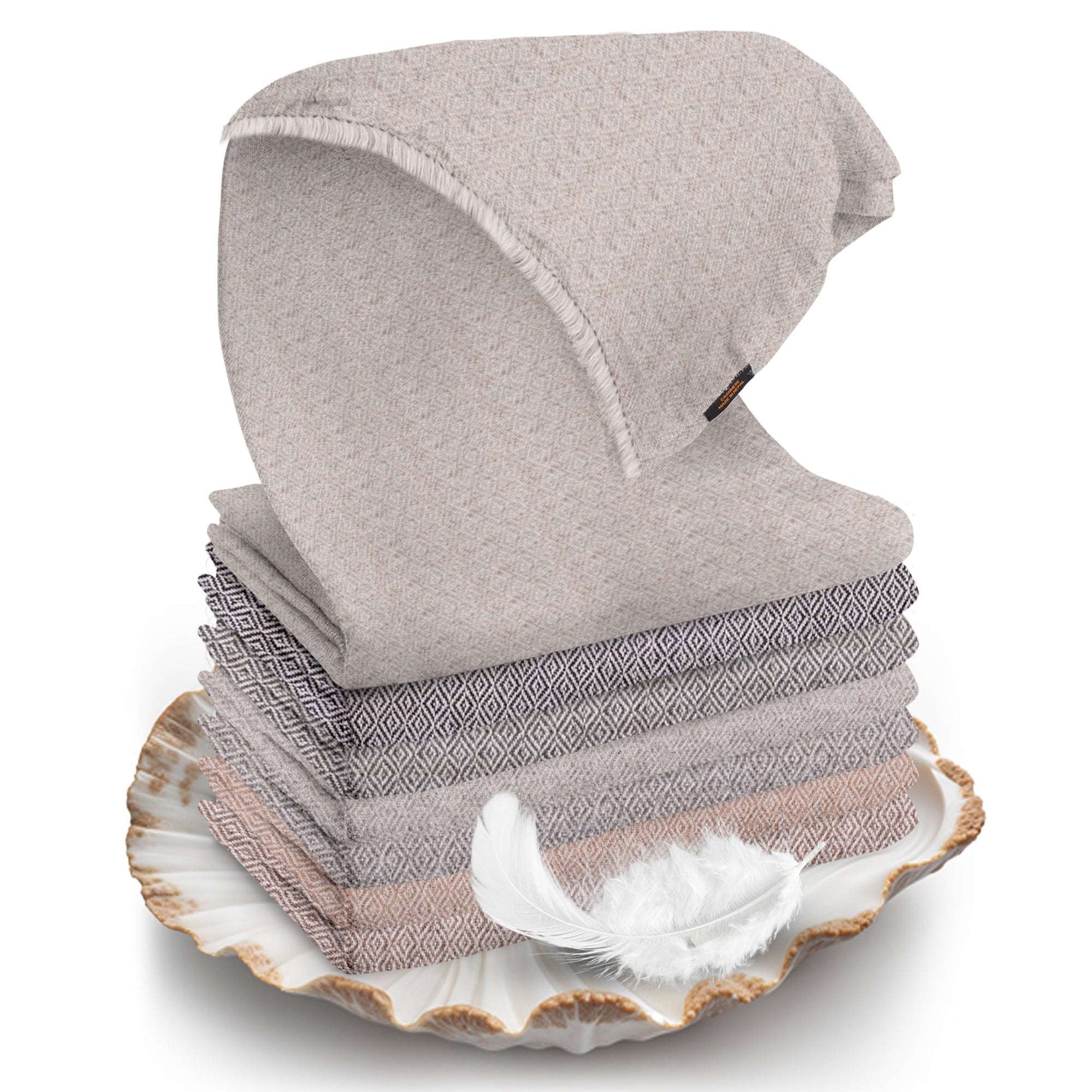 Panno di cashmere bianco-grigio con fantasia a quadri