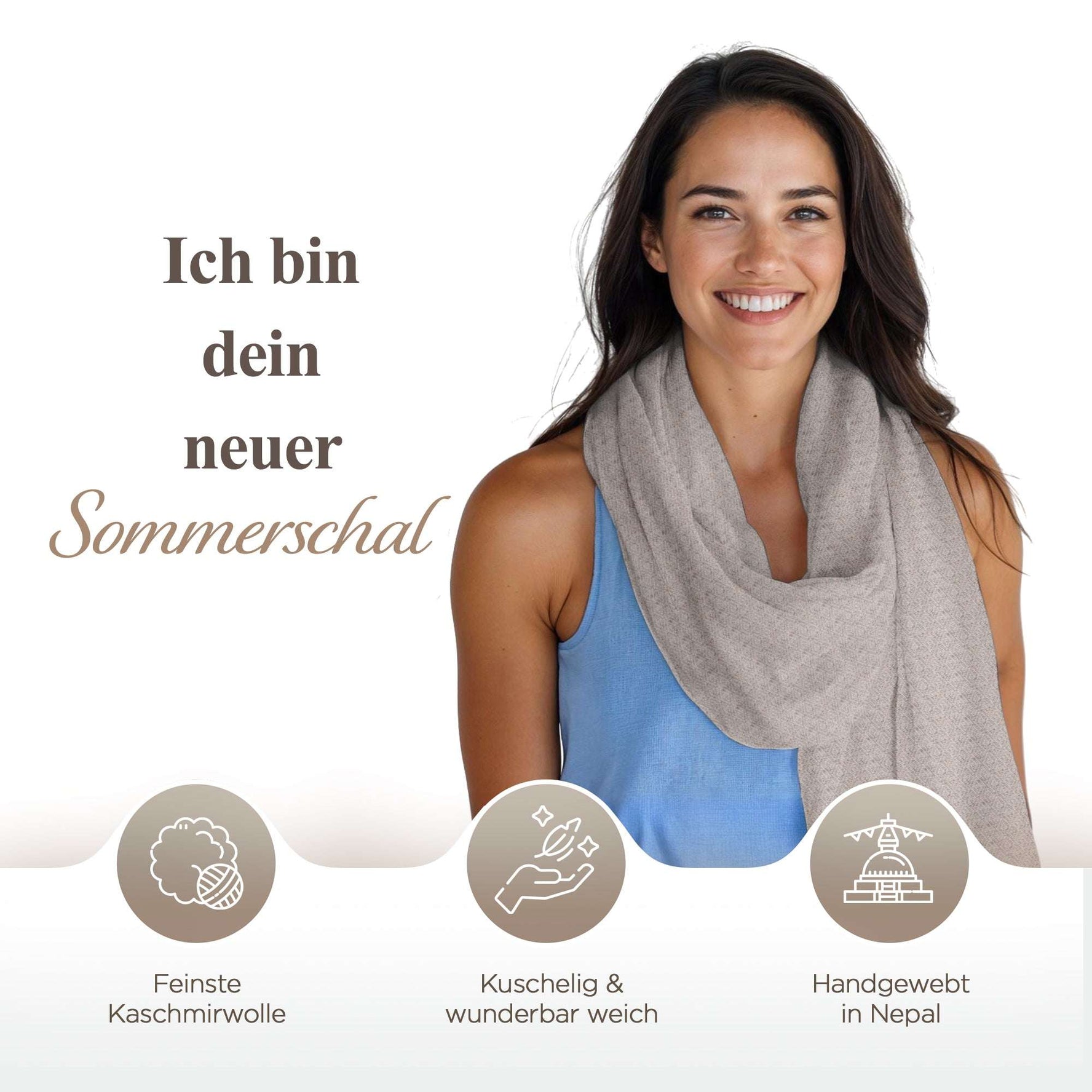 Panno di cashmere bianco-grigio con fantasia a quadri