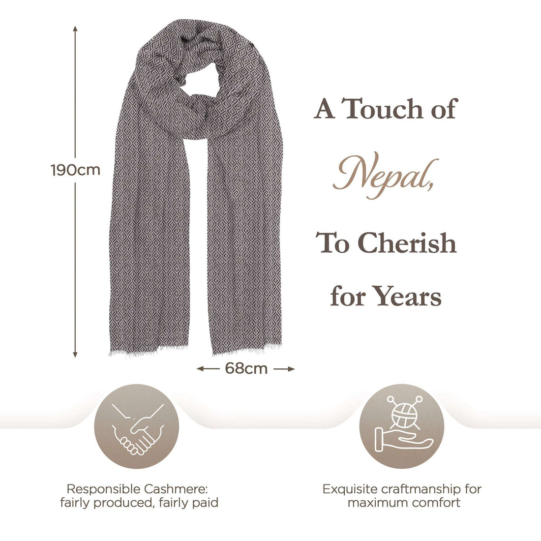 Sciarpa in cashmere nero grigio con fantasia a quadri