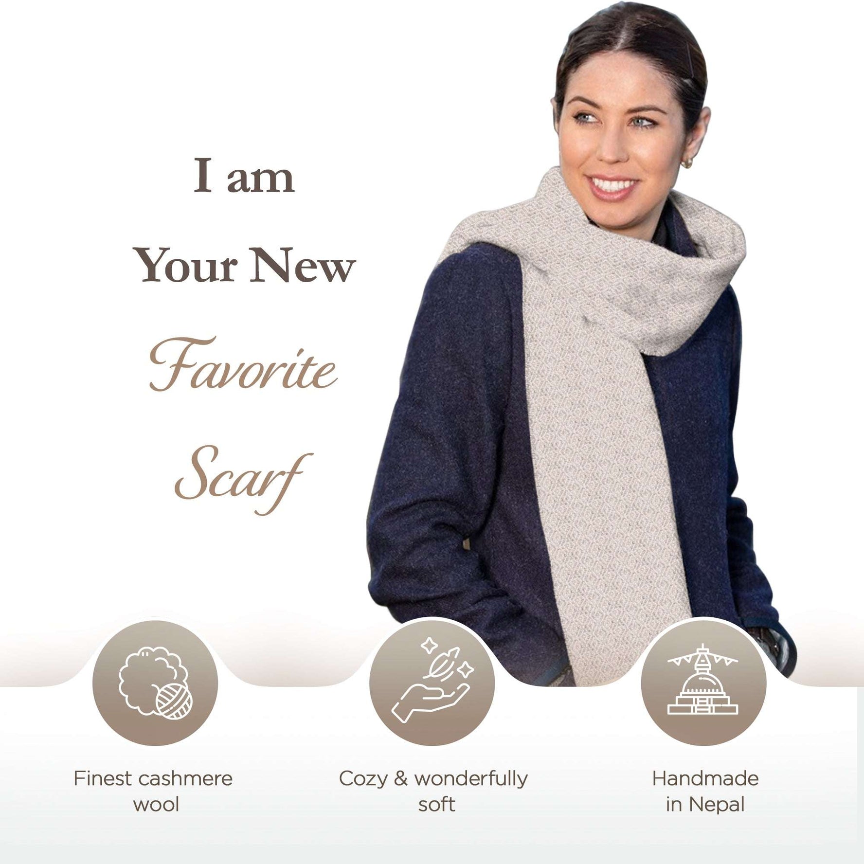 Sciarpa in cashmere grigio chiaro con fantasia a quadri