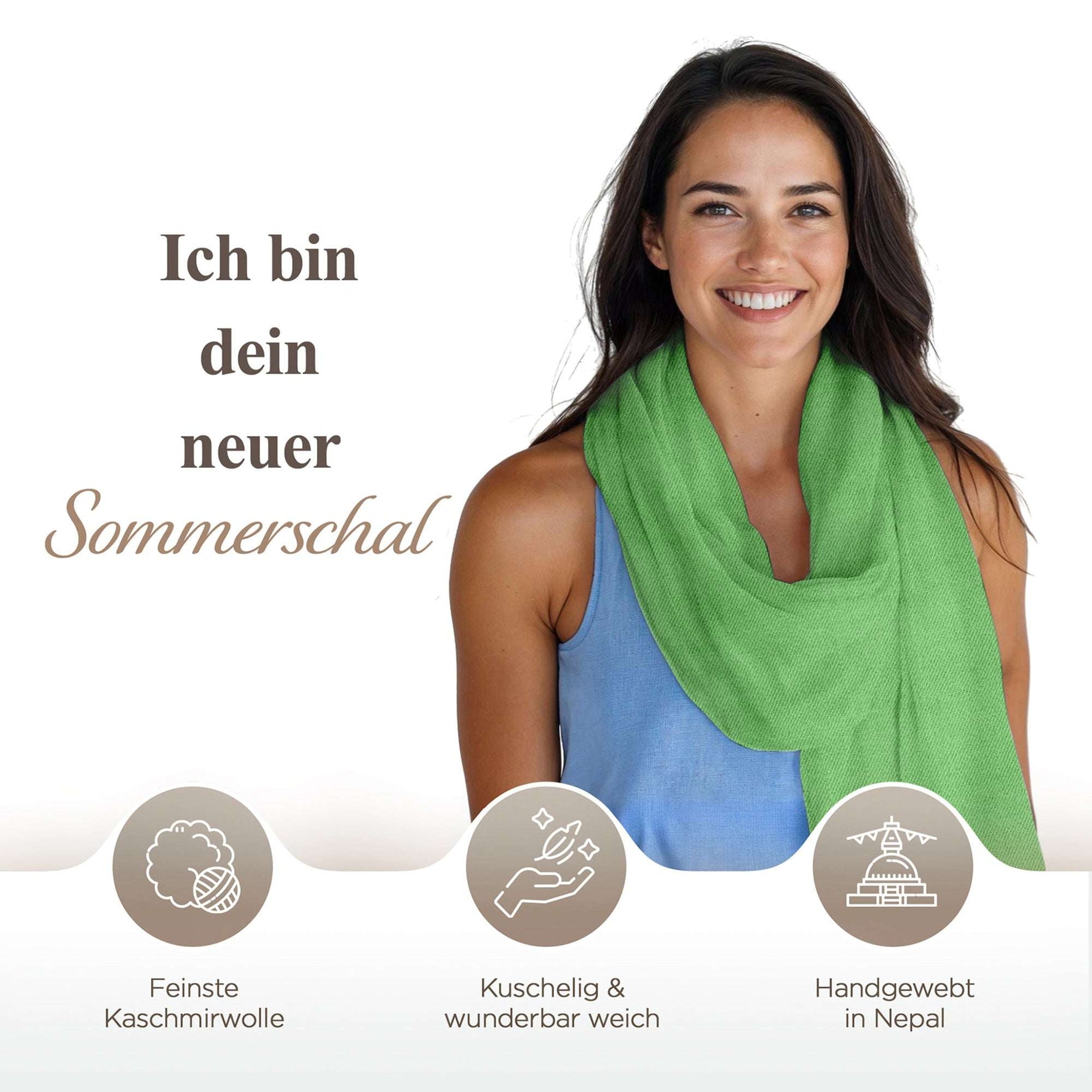Sciarpa in cashmere verde tinta unita