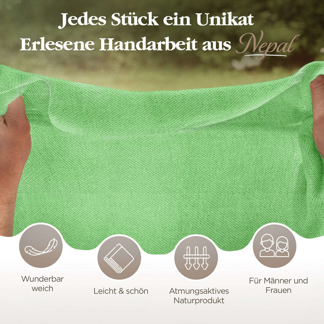 Sciarpa in cashmere verde tinta unita