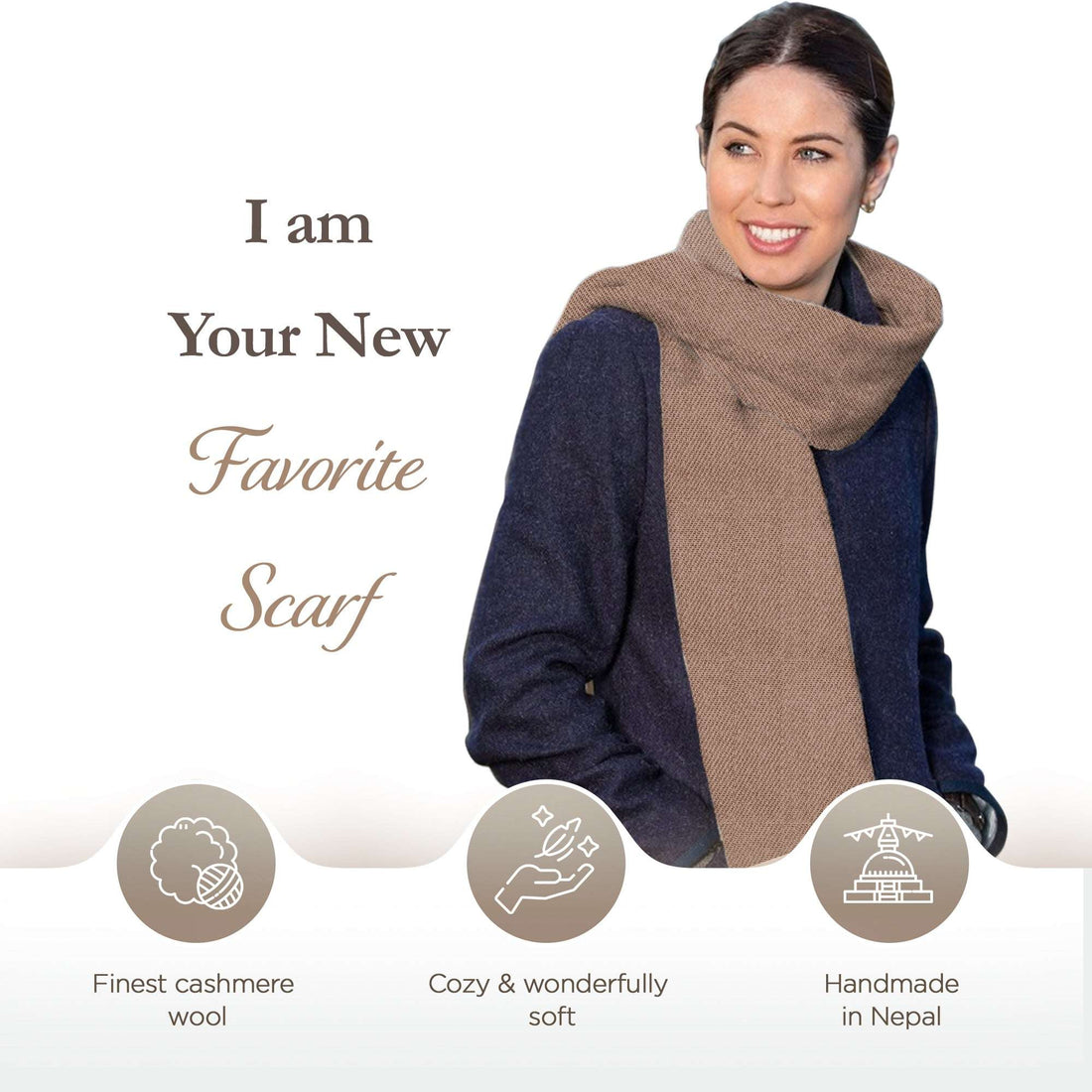 Sciarpa in cashmere marrone tinta unita