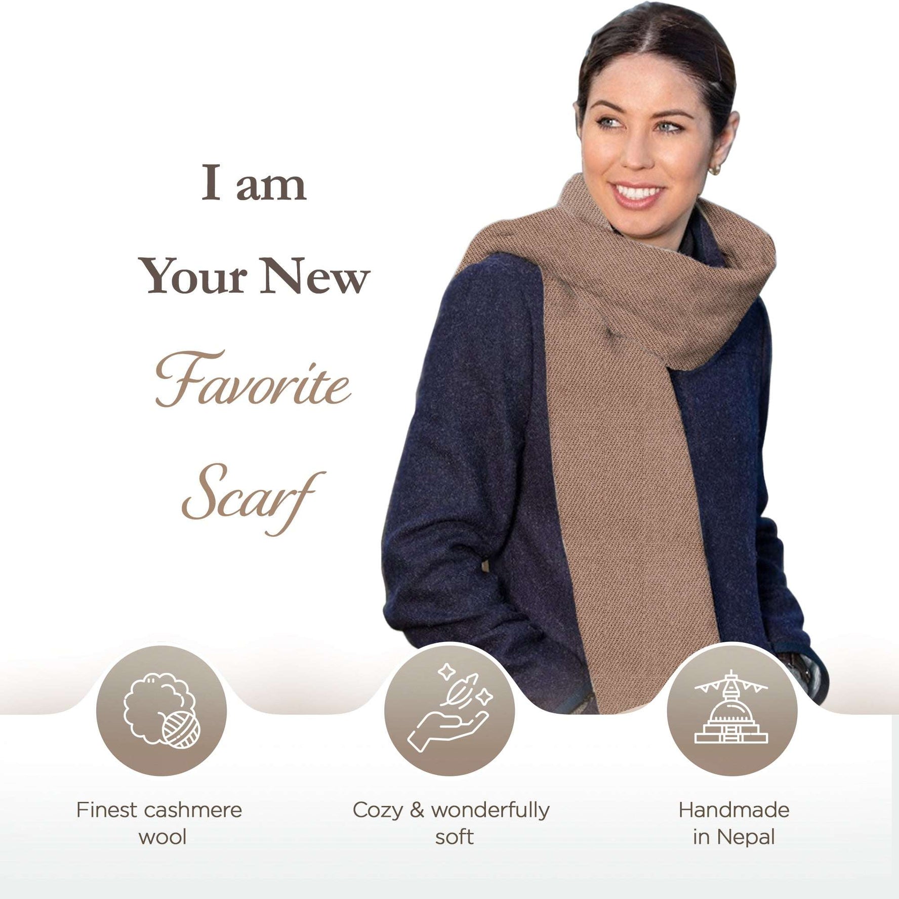 Sciarpa in cashmere marrone tinta unita