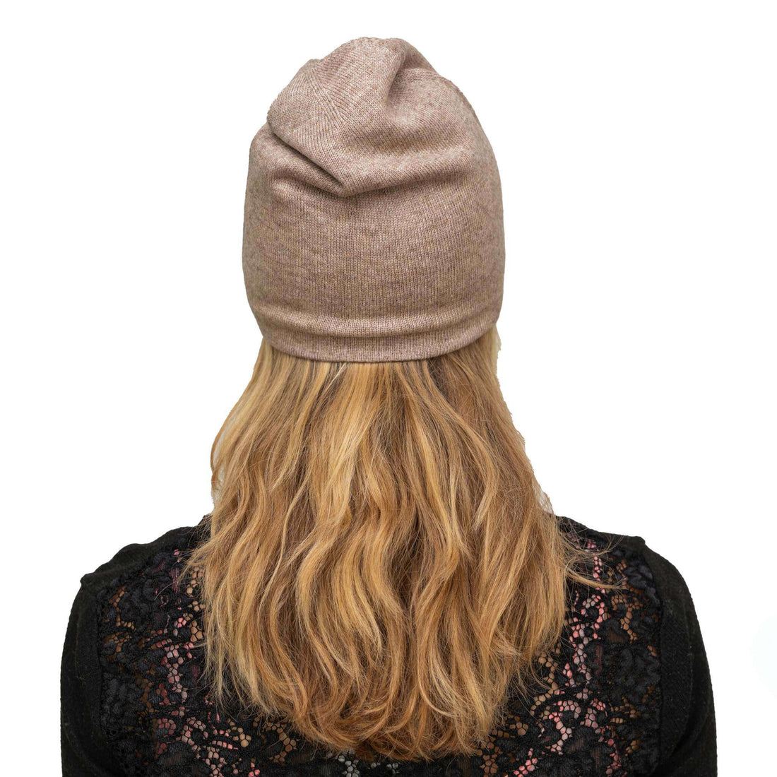 Cappello in cashmere berretto liscio cannella chiaro