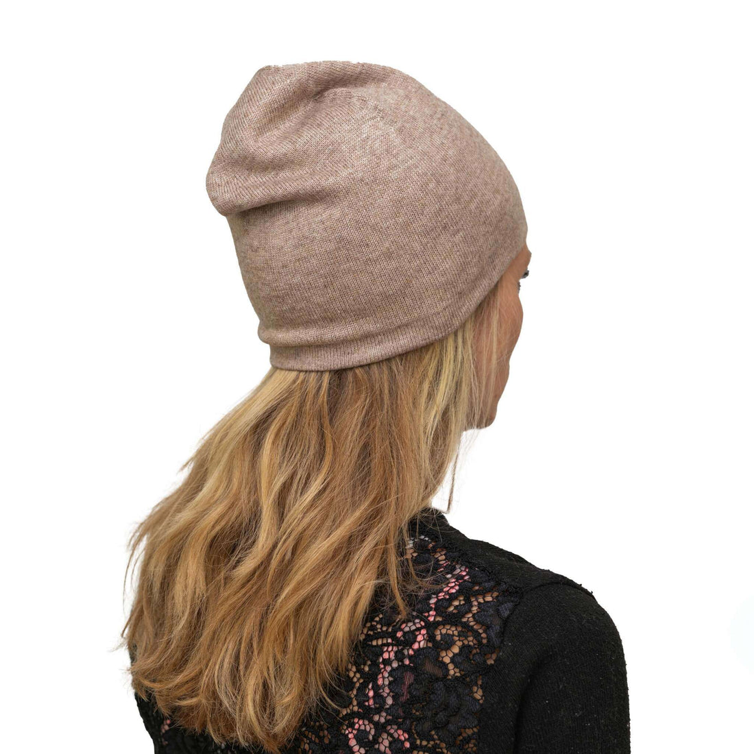 Cappello in cashmere berretto liscio cannella chiaro