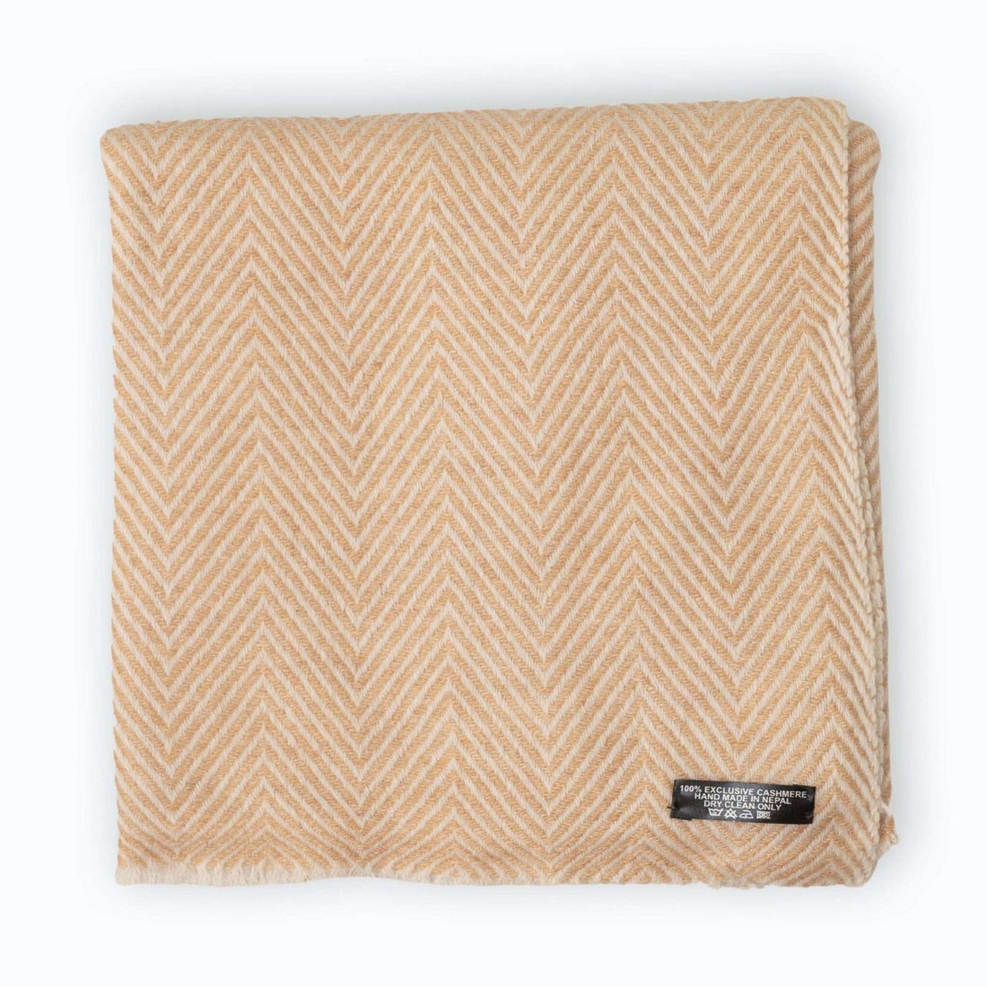 Sciarpa in cashmere beige dorato con motivo spinato medio