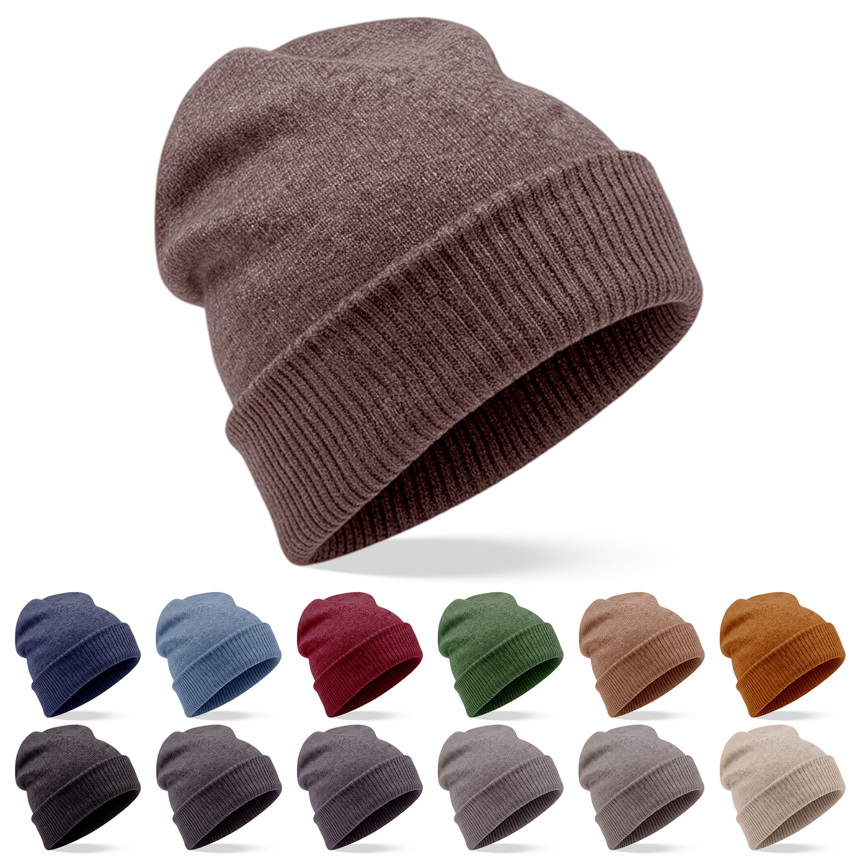 Cappello berretto in cashmere liscio con polsino a coste testa di moro 