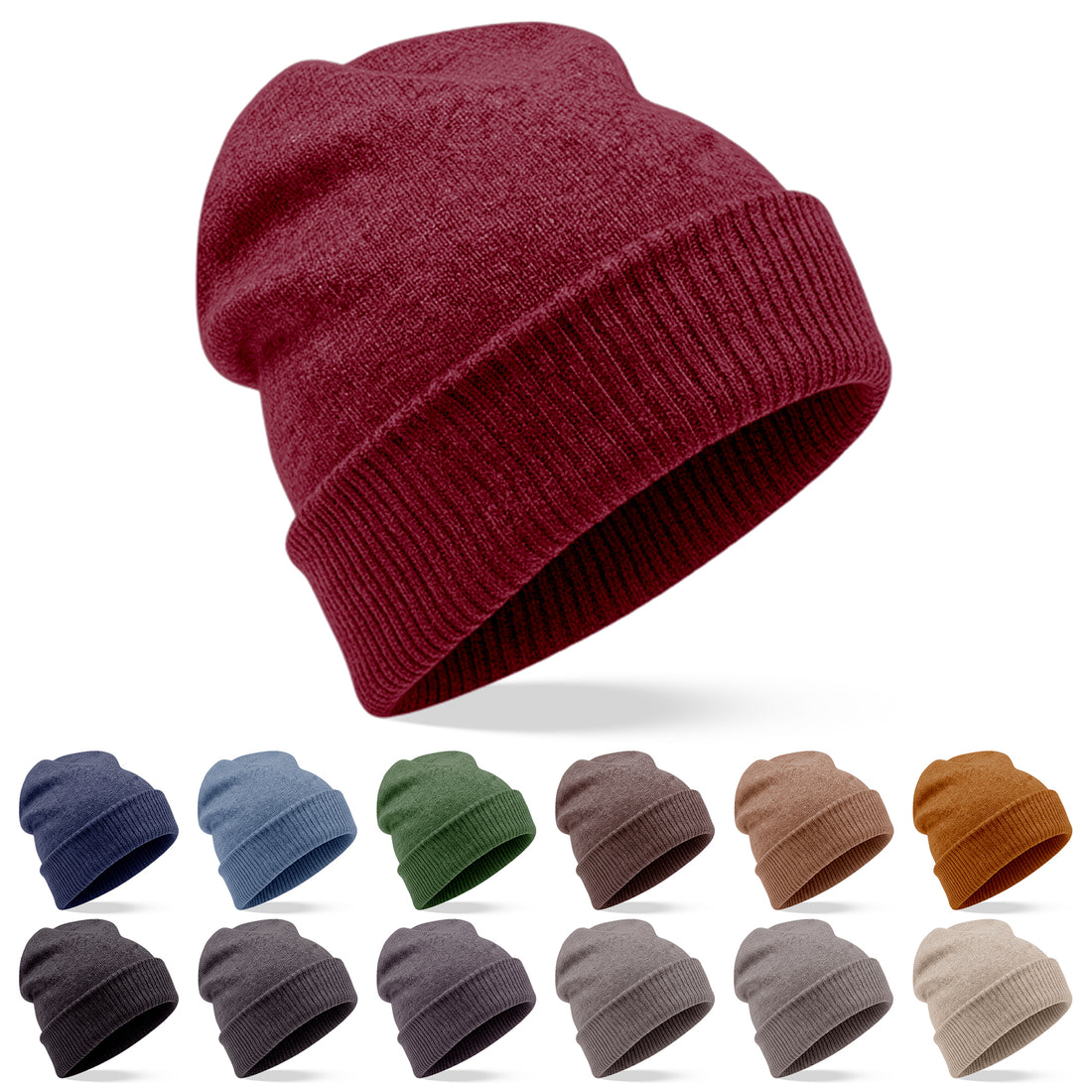 Cappello berretto in cashmere liscio con polsino a coste rosso scuro 