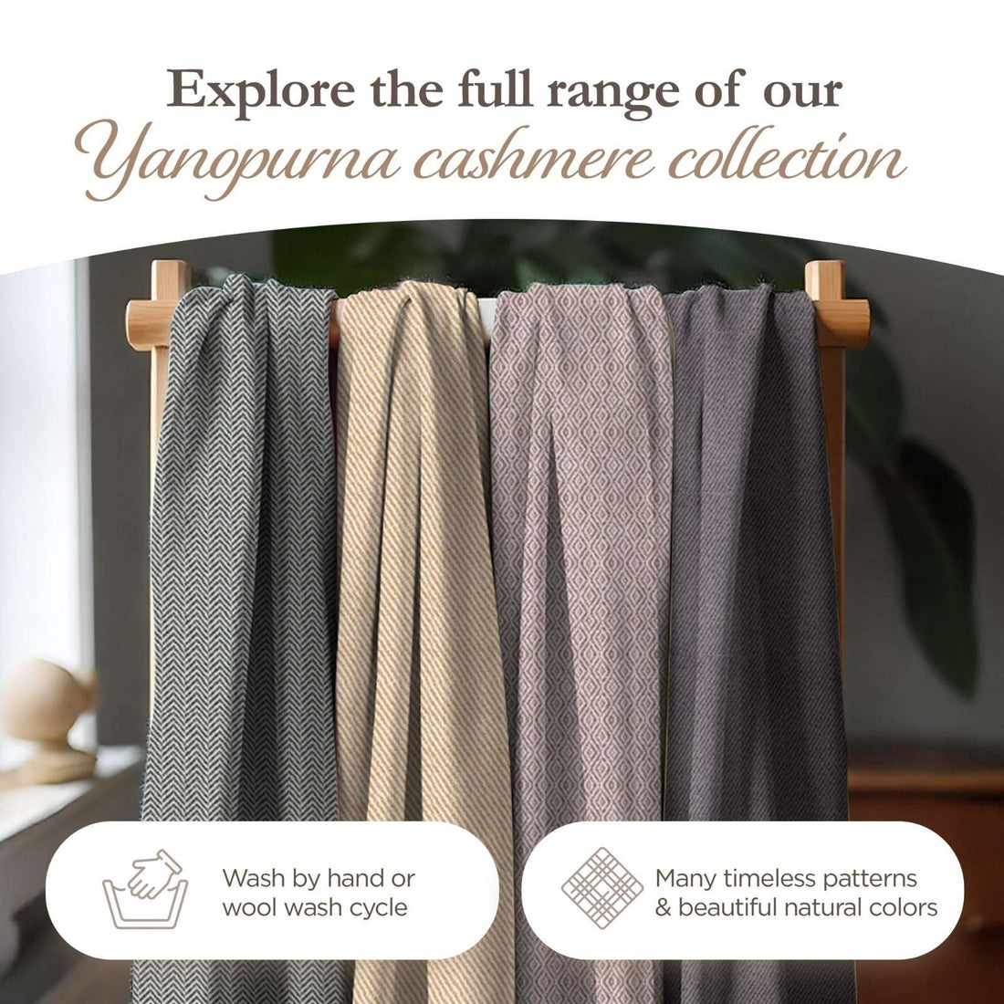 Sciarpa in cashmere beige dorato con motivo spinato medio