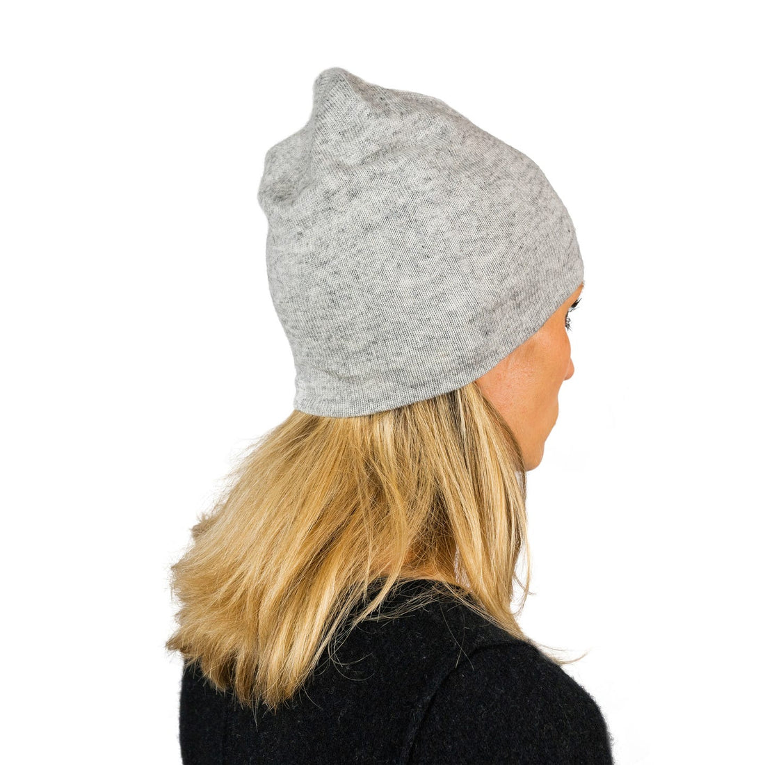 Cappello in cashmere berretto liscio bianco-grigio
